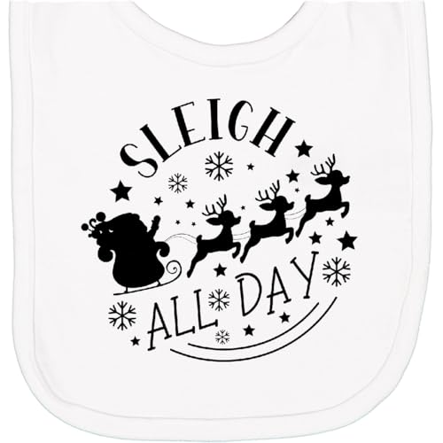 inktastic Christmas, Sleigh All Day, Santa Claus, Reindeer, Typography Newborn Bib White 46b0d
