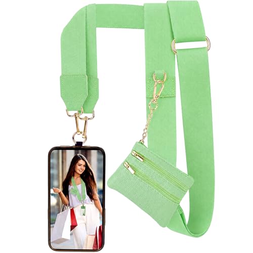 Image of XANGNIER Clip and Go Strap for Phone with Wallet Crossbody, Phone Strap with Zippered Wallet, Adjustable Anti Theft Cellphone Lanyard for Women, Cellphone Chain Accessories,Avocado Color