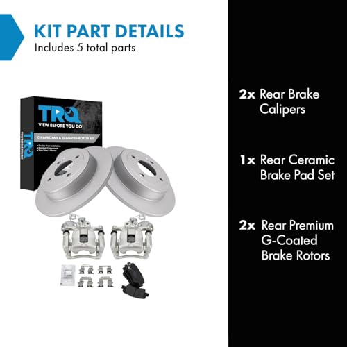 Image of TRQ Rear Brake Pad & Rotor Kit Ceramic Premium G-Coated Compatible with 2012-2017 Kia Rio