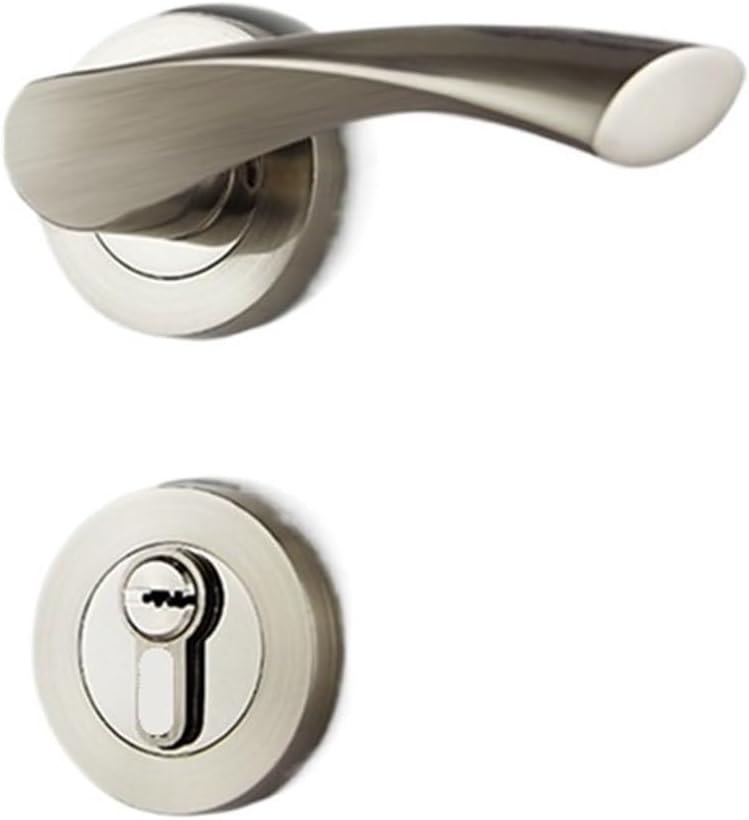 Bedroom Door Handle Room Lock Indoor high Gloss Brushed Silent Simple Wooden(Brushed Nickel,Without Key)