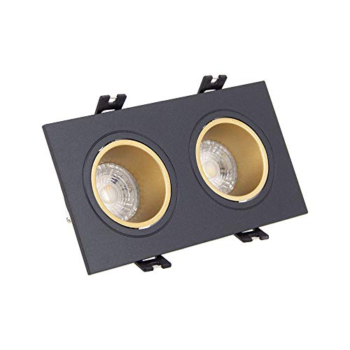 Xanlite SP502TCANO LED Plafond encastrable-Spot 2 têtes GU10 50W 2700K Carré orientable Noir et Or IP20-SP502TCANO, Noir & doré