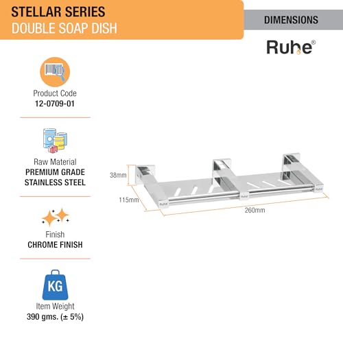 Image of Ruhe Stellar Stainless Steel Soap Dish | Wall Mounted |Double Soap Dish Holder | Soap Dish for Bathroom and Kitchen |Bathroom Organizer| Soap Try for Bathroom Accessories |Soap Stand | Chrome Finish