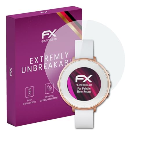 atFoliX Glasfolie kompatibel mit Pebble Time Ro& Panzerfolie, 9H Hybrid-Glass FX Schutzpanzer Folie