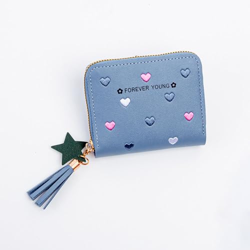Womens Wallet with Zipper, PU Wallet Multi Function Folding with Star Tassels Pendant