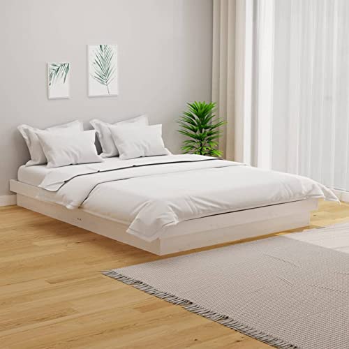 Gecheer Giroletto in Legno Massello,Struttura Letto,Singolo,Matrimoniale,Giroletto a Piattaforma,Telaio del Letto a Piattaforma,Supporto per doghe in Legno,Bianco 120x190 cm