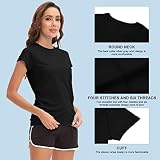 MEETWEE Damska koszulka surfingowa Rash Guard UV do pływania, tankini UPF 50+, krótki rękaw, moda kąpielowa, koszulka kąpielowa, czarny - nowy, XL