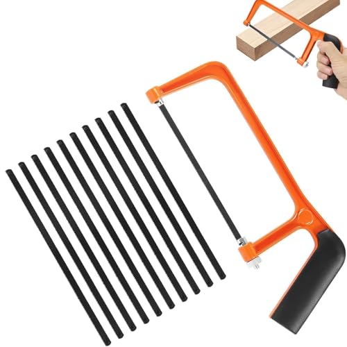 11PCS Hacksaw for Metal Cutting,with 20 Exchangeable, Heavy Duty Mini Handheld Saw with Adjustable Frame for Cutting PVC Pipe, Tile, Heavy Duty Compact Hacksaw Tool for DIY & Repair