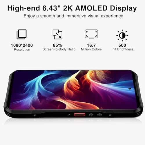 DOOGEE V20S 5G Rugged Smartphone Unlocked 2025,32GB+256GB(TF 2TB),6.43" 2K AMOLED Display,50MP+24MP Night Vision Camera Rugged Phone,6000mAh/33W,IP68/IP69K Waterproof Phone,NFC/OTG-Black