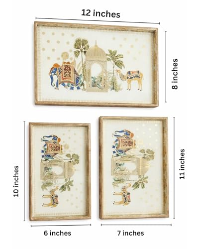 Image of Premium Wooden Serving Tray Set of 3 | Ethnic Indian Art Printed Tea, Coffee & Snack Trays | Decorative Multipurpose Home & Kitchen Serving Tray (C-03)