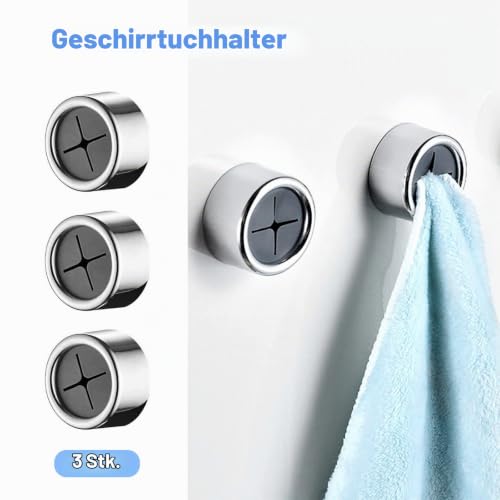 Foto von Redamancy Handtuchhaken, 3 Stück Selbstklebender Geschirrtuchhalter, Runden Handtuchklemme, ABS Geschirrtuchklemme, Ohne Bohren, Geschirrhandtuchhalter für Bad Küche und Haushalt, 4.2 cm x 2.2 cm