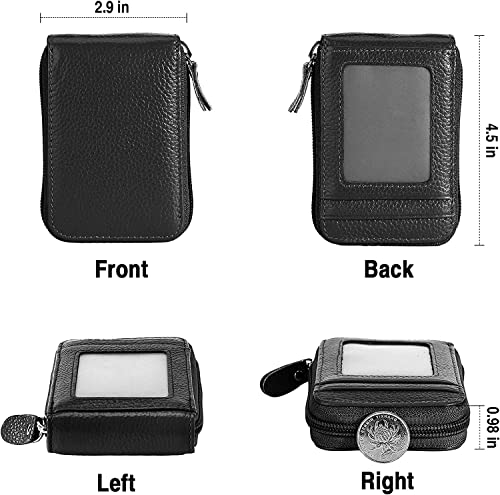 Image of VOGARD Premium Leather Slim Zipper Business /Credit Card Case Holder with Clear Photo Slot, Security Travel Wallet (Pop78-Black, Unisex)