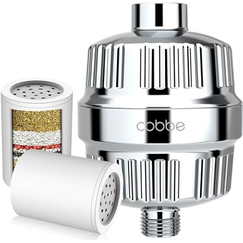 Cobbe Shower Filter for Hard Water Shower Head Filter - with 2 Replaceable Filter Cartridges - High Output Shower Water Filter for Removing Chlorine and Harmful Substance, Chrome Cover