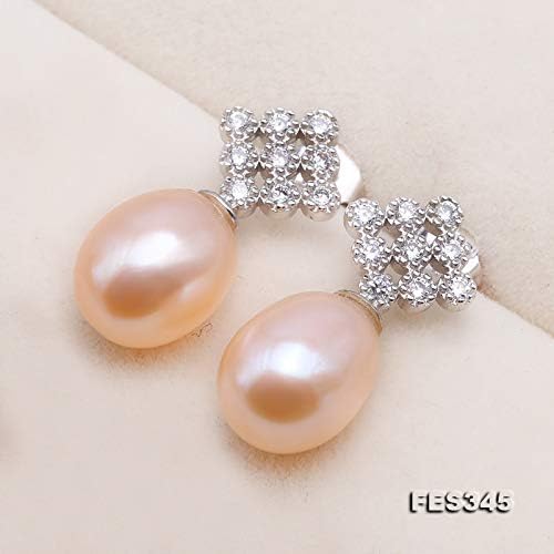 JYX Pearl Sterling Silver Drop Earrings AAA 9-11.5mm Oval Freshwater Cultured Pearl Stud Earrings for Women