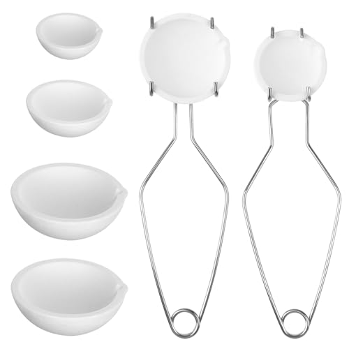8 Pcs Crucibles for Melting Metal Kit, 6 500g/250g/100g Ceramic Quartz Crucibles Dish Cup with 2 Adjustable Whipclip Handle 2A Melting Ceramic Crucible Bowl for Casting Refining Gold Silver Brass