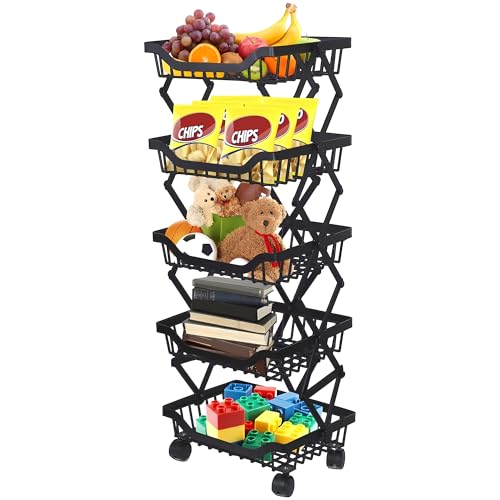 Image of The Better Home Collapsible storage baskets Black | Stackable Kitchen Basket For Storage | Carbon Steel Collapsible Foldable Basket For Fruits And Vegetables | Rust-Resistant | Unbreakable (5 layer)