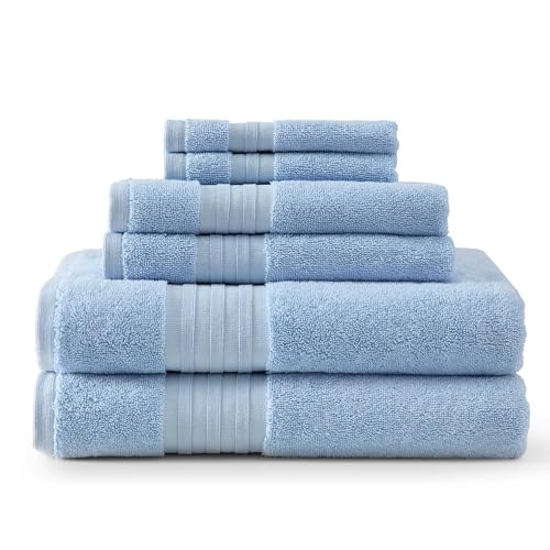 Martha Stewart - Bath Towels Soft & Absorbent 100% Cotton Towels Plush 700 GSM 6-Piece Bathroom Towel Set with Textured Dobby Weave (Skyland Manor Blue)