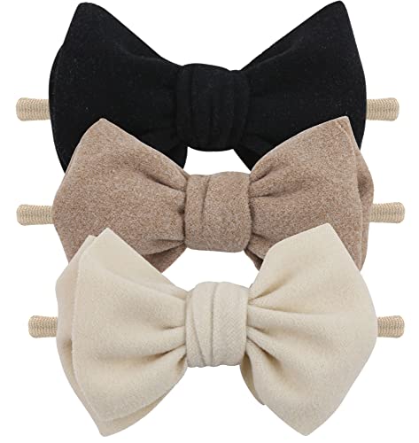 Baby-Girls-Bow-Headband Nylon-Soft-Elastic-Hairbands-for-Newborn Infant Toddler girl Stretchy Hair-Accessories 3PCS