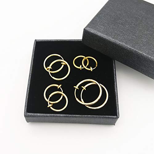 LAXPICOL Clip On Earrings 4PCS Different Size Gold Silver Black Rose Gold Tone 0.43IN/0.51IN/0.59IN/0.70IN 4PCS Stainless Hoop Earrings for Women No Piercing3
