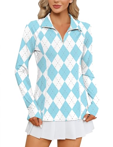 Image of LOMON Women Long Sleeve Shirts Sun Protection 1 /4 Zip Summer Quick Dry Hiking Shirts Quarter Zip Pullover for Women