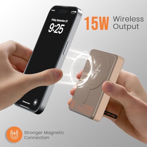 Image of Portronics Chyro 10000mAh Magnetic Wireless Fast Charging Powerbank with MagSafe Mobile Stand,in-Built Type C Cable,20W Max Output for iPhone 12 & Above, Android & Other Qi Enabled Devices(Mocha)