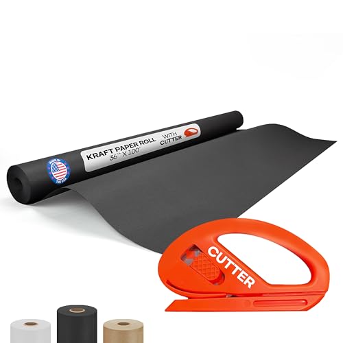Image of Black Kraft Paper Roll 36 inch x 1200 inch (100 feet) with Cutter - USA-Made