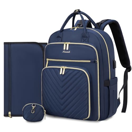 Image of LOVEVOOK Diaper Bag Backpack, Quilted Baby Bag with Changing Pad & Pacifier Holder, Waterproof Travel Diaper Bags with USB Charging Port, Functional Durable Large Capacity, Navy Blue