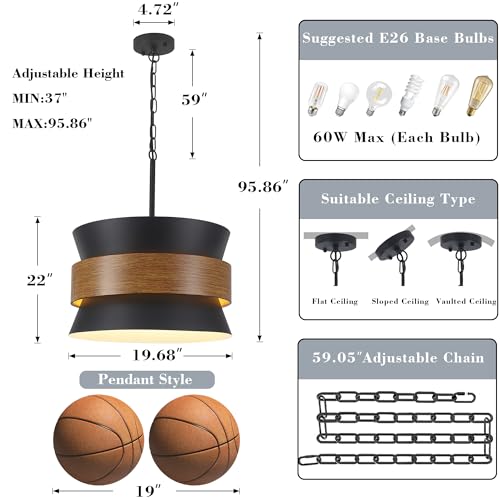 Yarlkav 5 Light Large Farmhouse Chandelier, Black Vintage Industrial Light Fixture, Rustic Round Coastal Pendant Light Adjustable Hanging for Dining Room Living Room Kitchen Island Foyer Hallway - Image 2