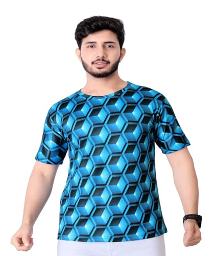 Image of Round Collar Cotton Poly Striped Printed T Shirt for Men Half Sleeve T-Shirt