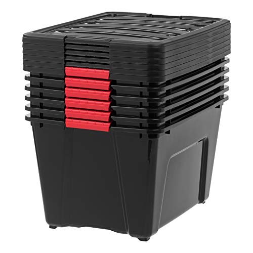 IRIS USA 54 QT Plastic Storage Box with Lid and Latches - 6 Pack - BPA-Free, Garage Organizing Solution, Durable Nestable Stackable Containers, Secure Pull Handle - Black by IRIS USA - Image 7