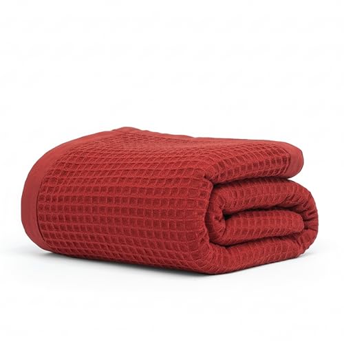 Image of GOTS Certified 55 inchX60 inch Throw 100% Organic Cotton Waffle Blanket-Red