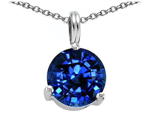 Tommaso Design Round 7Mm Created Blue Sapphire Pendant Necklace 14 Kt White Gold #TOP14