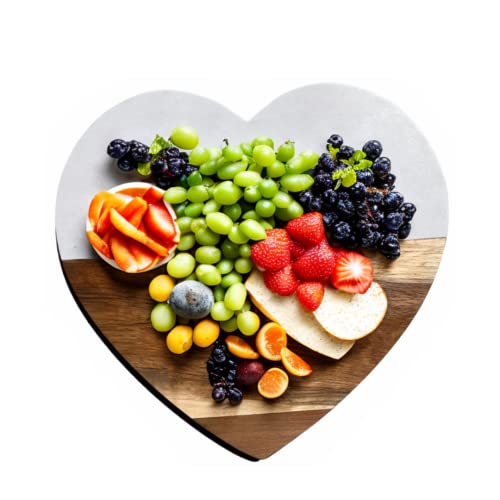 Heart Shaped Marble Charcuterie Board, 100% Acadia Wood Cheese Board, Half Marble, Cutting Board, Cheese Serving Plate, Eating, Hosting, Dinner, Serve Ware, Gift #TOP1