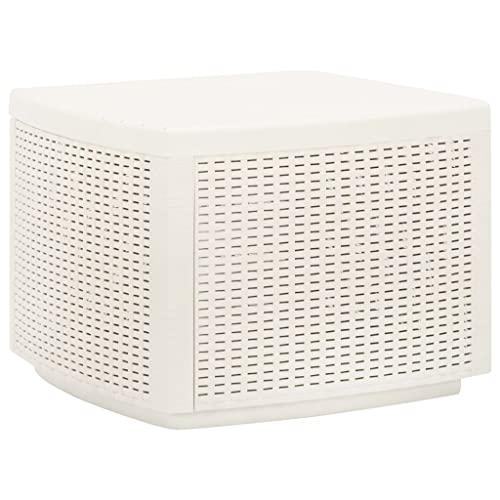White Plastic Outdoor Garden Side Table, 53x53x40 cm, Durable & Lightweight Patio Furniture with Timeless Rattan Look, Easy Clean for Drinks, Plants & Conversation