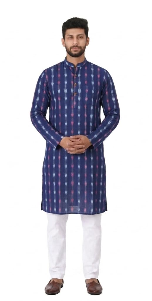 GHL GUENDICHA HAAT Sambalpuri Certified Handloom Men's Pure Cotton Kurta | Odisha Ikat Ethnic Wear | Mandarin Collar | Full Sleeve Traditional Kurta for Men-picture-23