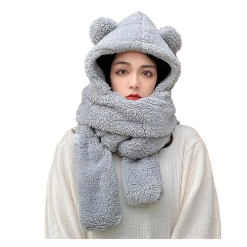 Autumn Winter Bear Hat Scarf and Gloves 3-in-1 Plush Double-Layer Warm Hat Ear Protection Hat for Cold Weather