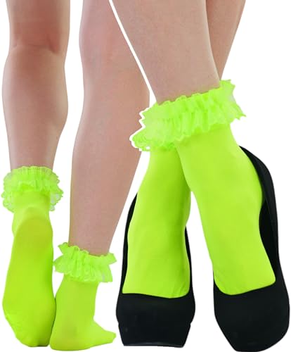 Image of ToBeInStyle Women's Indie Girl Ruffle Trim Heart Net Design Ankle High Fashion Socks