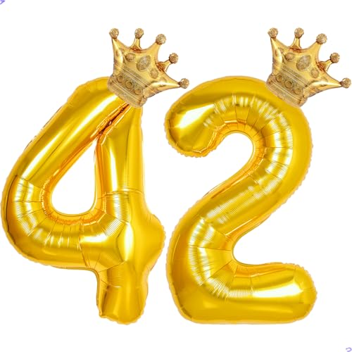 42 Balloon Numbers 40 inch Gold Number Balloon for 42th Birthday Decorations for Men Women, Giant Jumbo Foil Mylar 42 Birthday Balloons