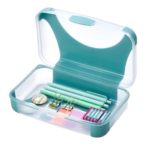 Image of LockerMate by Bostitch Hard Pencil Case, Durable Plastic Pencil Box, Kid-Friendly Design, Teal & Clear