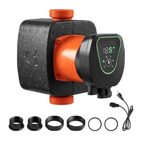 VEVOR Pompa di Circolazione ad Alta Efficienza LPS25-11PA/180, 117 LPM, per Acqua Calda in Ghisa con Prevalenza Massima di 11 M, Attacco Filettato, Valvola di Ritegno, per Impianto di Riscaldamento