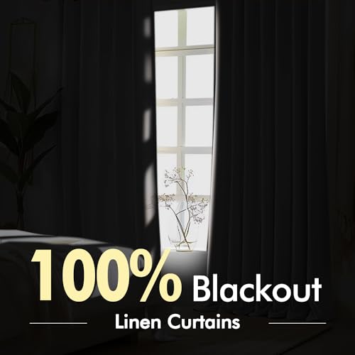 MIULEE 100% Blackout Linen Pinch Pleated Curtains - 84-Inch Drapes for Bedroom and Living Room (2 Panels)