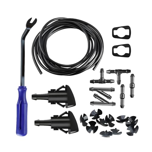 TNAIYH 22PCS Car Windshield Washer Hose Kit, 4 Meter Windscreen Fluid Hose with 2 Fan Nozzles, 6PCS Connector, Auto Windshield Fluid Tubing Washer Nozzle Replacement, Universal Fit (Blue)