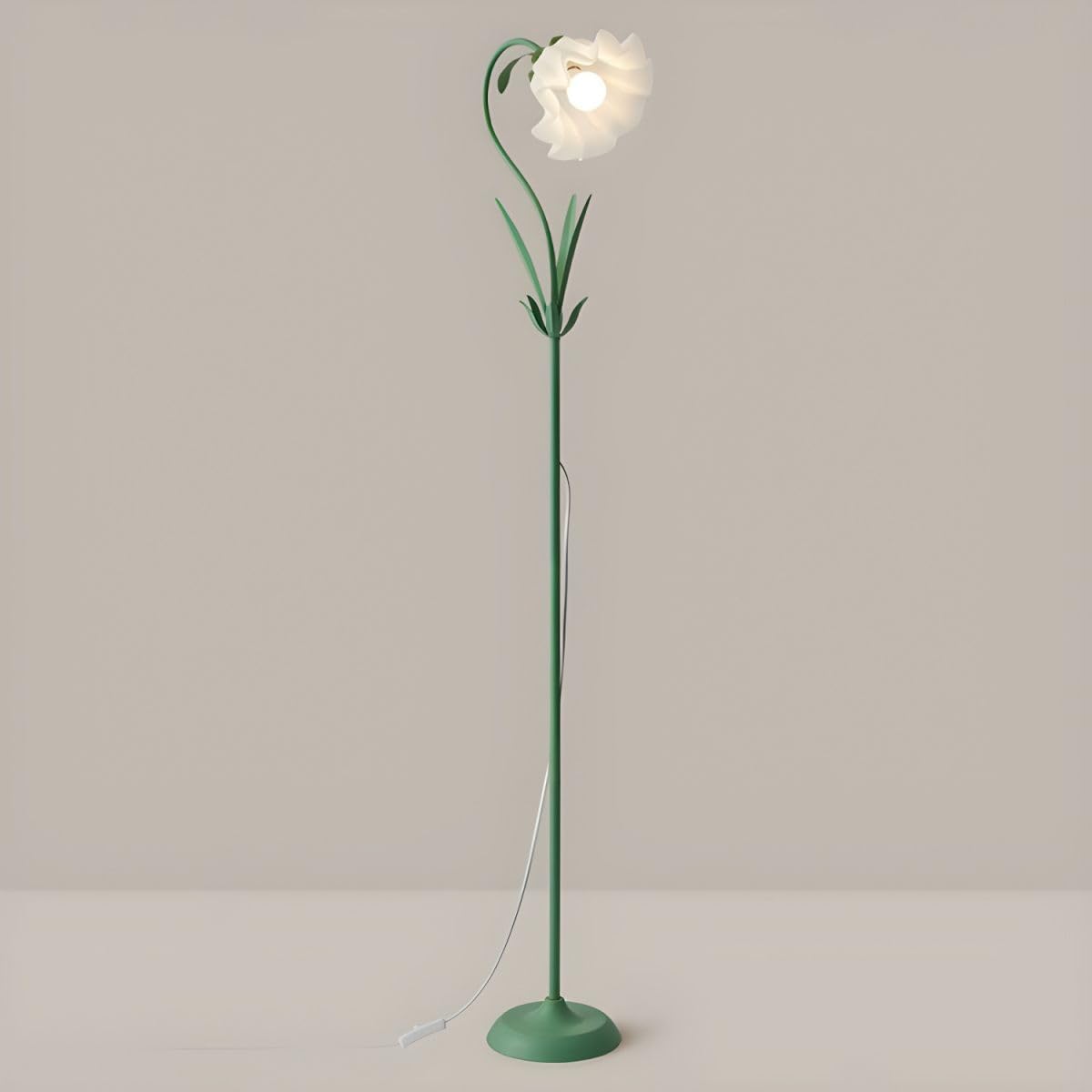 RUNNUP Modern Floor Lamp, 1-Light Flower Shape Tall Lamp with Acrylic Shade Standing Lamps Tall Lamp for Living Room Bedroom Kids Room Office, Green