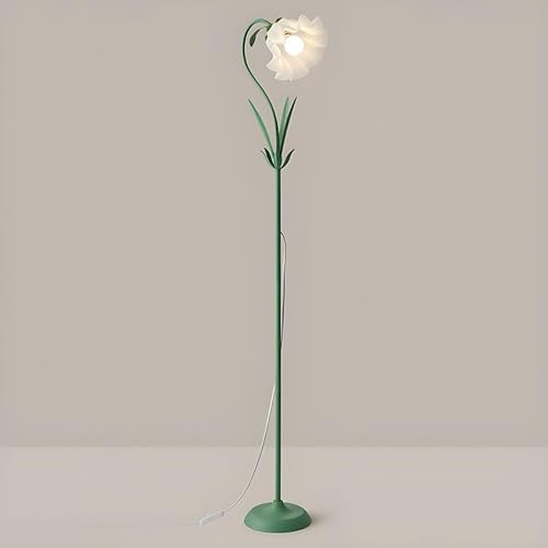 RUNNUP Lámpara de pie moderna, lámpara alta con forma de flor de 1 luz con pantalla acrílica, lámpara alta para sala de estar, dormitorio,