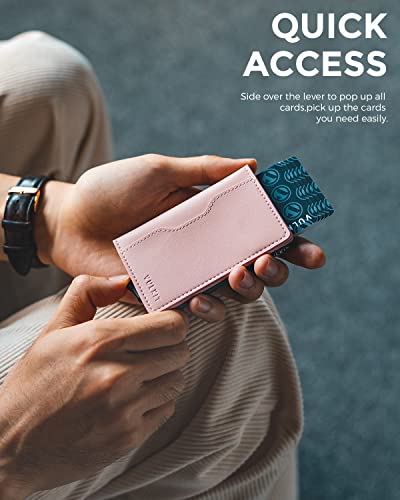 Image of VULKIT Pop up Wallet Credit Card Holder with Leather Slots RFID Blocking Metlal Bank Card Case for Men or Women(Rose)