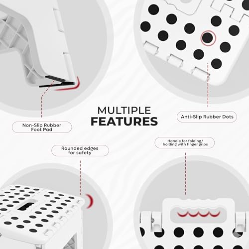 Utopia Home Folding Step Stool - (Pack of 1) Foot Stool with 9 Inch Height - Holds Up to 300 lbs - Lightweight Plastic Foldable Step Stool for Kitchen, Bathroom & Living Room (White)