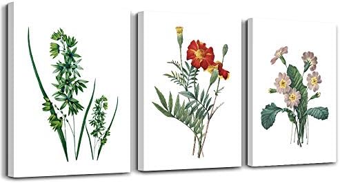 Green leaves Plants and flowers modern Home art bathroom Wall decor，posters Canvas Prints Wall Art for Bedroom，Wall Artworks Pictures Living Room Wall Decoration Paintings, 16x24 inch/piece 3 Panels