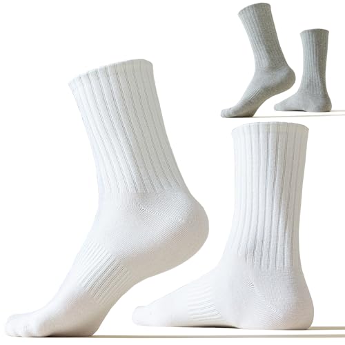 Men’s Women’s Socks Thin Crew Socks Size US 6-11 White Grey (6 Pairs)