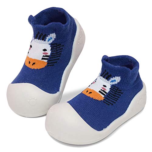 Baby Toddler Sock Shoes TPE Sole Non-Skid Floor Slipper Baby Boy Girls Breathable Thick Indoor Outdoor Shoes Socks-Deep Blue