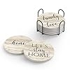 Coasters for Drinks Set of 6 Absorbent Drink Coasters with Holder Rustic Ceramic Drink Coasters with Cork Backing for Table Protection Housewarming Gifts Farmhouse Decor