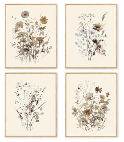 Arte floral de acuarela para pared, juego de 4 pósteres botánicos de flores silvestres 50x75